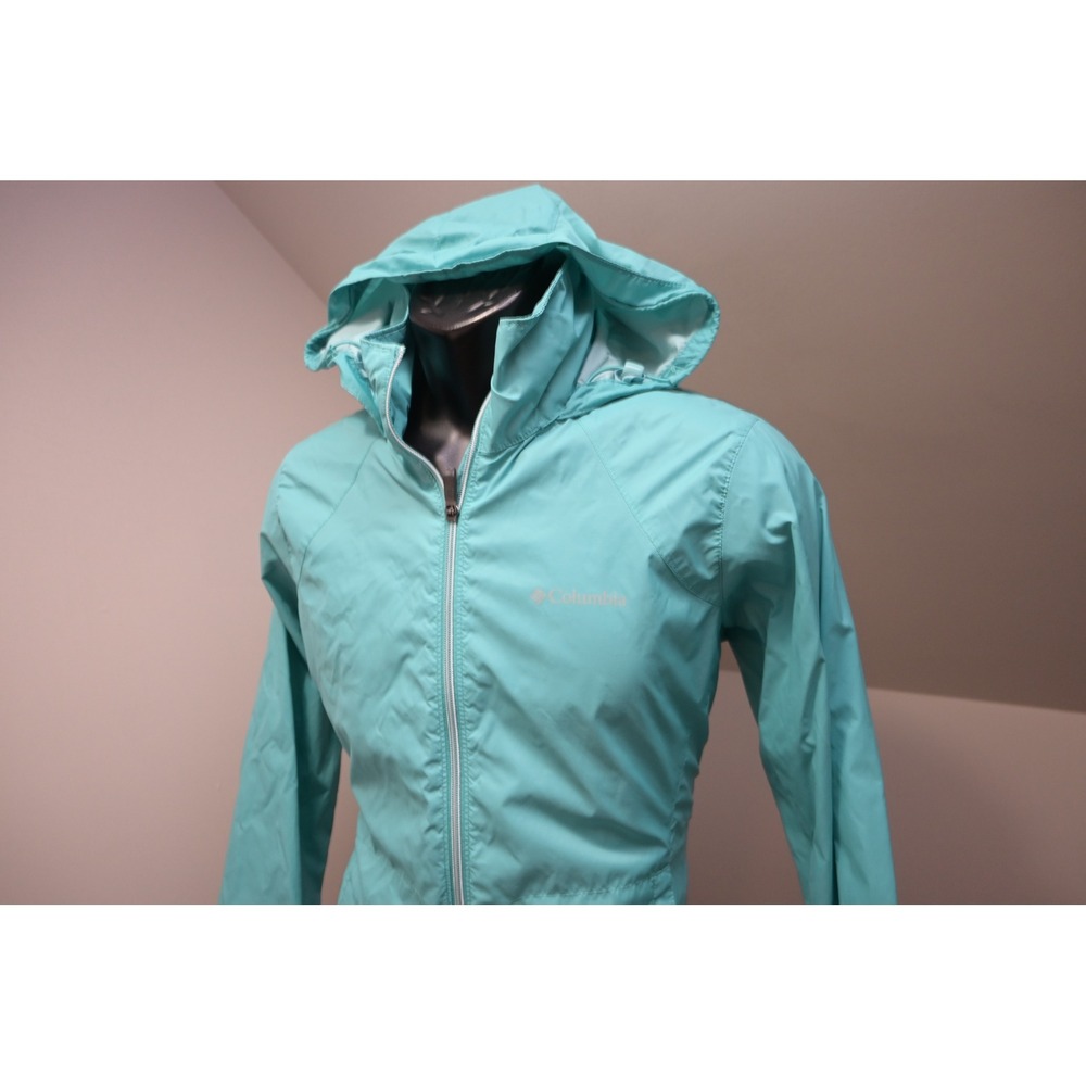 Columbia Windbreaker Jacket Womens Size Medium Turquoise Full Zip Hooded EUC
